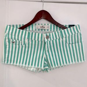 Hollister classic denim shorts,white and green stripes, low rise, size 7